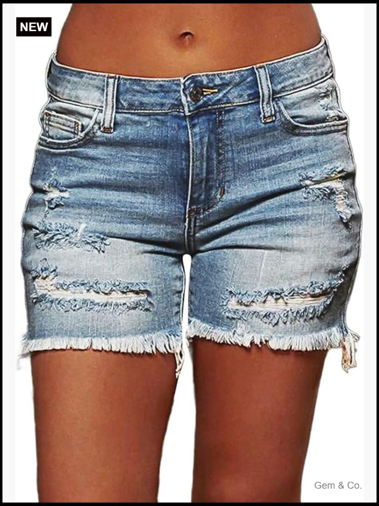 Ripped Stretchy Denim Shorts Raw Hem Low Waist Casual Trendy Shorts